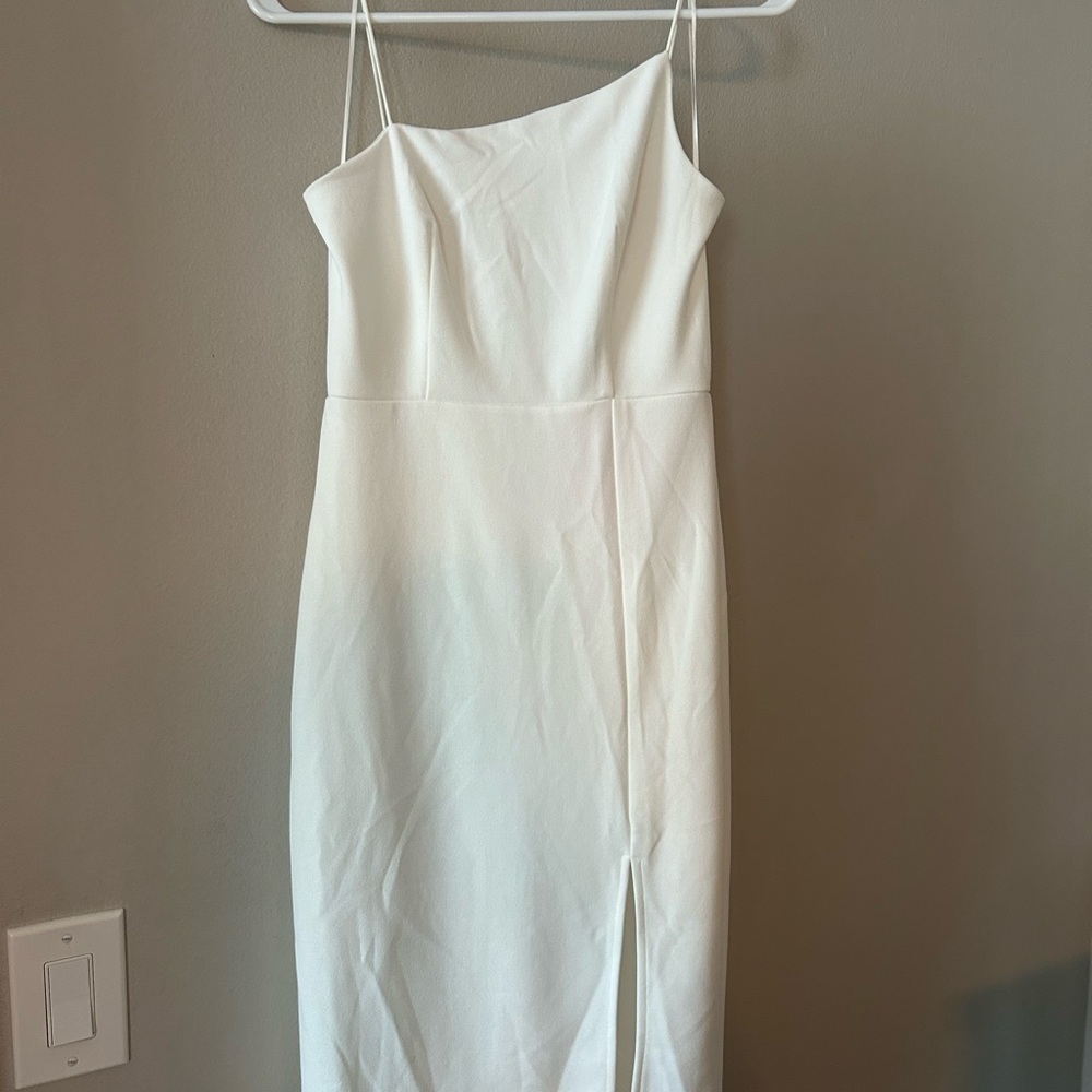 Hello Molly White Asymmetrical Sheath Dress
